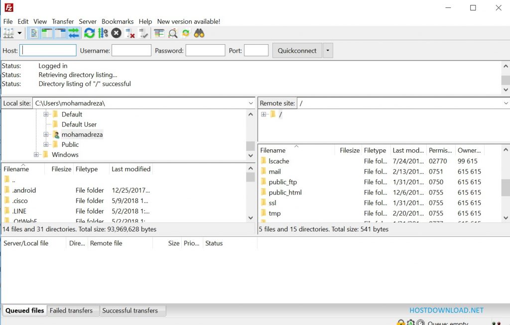 آپلود فایل در هاست دانلود با filezilla