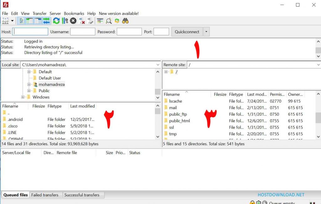 آپلود فایل در هاست دانلود با filezilla